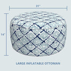 LVTXIII Outdoor Inflatable Ottoman, Fade-Resistant Round Footrest Stool D31”x H14”, Portable Patio Pouf for Garden Camping or Home Use, Boho Geometry Blue