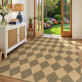Lessymo Checkered Area Rugs 5x7 for Living Room, Washable Easy Jute Rug for Outdoor Patio Backyard Dining Room Bedroom, Non Slip Farmhouse Natural Indoor Outdoor Carpet, Diamond Brown/Beige