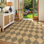 Lessymo Checkered Area Rugs 5x7 for Living Room, Washable Easy Jute Rug for Outdoor Patio Backyard Dining Room Bedroom, Non Slip Farmhouse Natural Indoor Outdoor Carpet, Diamond Brown/Beige