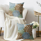 Brown Blue Green Pillow Covers 16X16 Inch Set of 2, Spring Summer Floral Dahlia Flower Cream Decorative Throw Pillow Covers Outdoor Modern Farmhouse Cushion Case for Home Couch Sofa Bed Decor