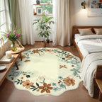 Lahome Floral Washable Round Rugs, Non-Slip Soft Round Rug 4ft Ultra-Thin, Small Boho Circle Carpet for Entryway Kitchen Bedroom Nursery Bathroom Flore, Beige