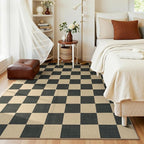 Lessymo Living Room Area Rug 5x7, Checkered Washable Easy Jute Outdoor Patio Rug, Non Shed Carpet for Dining Room Bedroom, Kids & Pets Friendly, Diamond Black/Beige