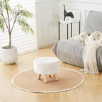 Wimarsbon Pouf Ottoman, 100% Cotton Knitted Boho Footstool, Round Footrest with Non-Skid Wood Legs, Home Décor Handmade Pouffe, Leisure Floor Step Stool for Living Room (Beige)