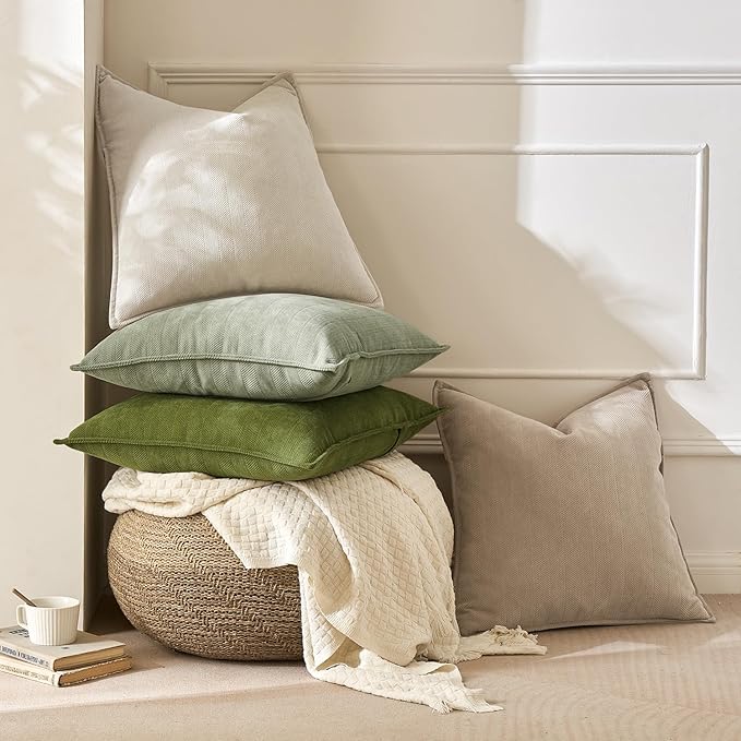MIULEE Pack of 2 Cream Beige Decorative Pillow Covers 24x24 Inch Soft Chenille Couch Throw Pillows Farmhouse Cushion Covers Euro Shams with Elegant Design for Sofa Bedroom Living Room Spring Decor