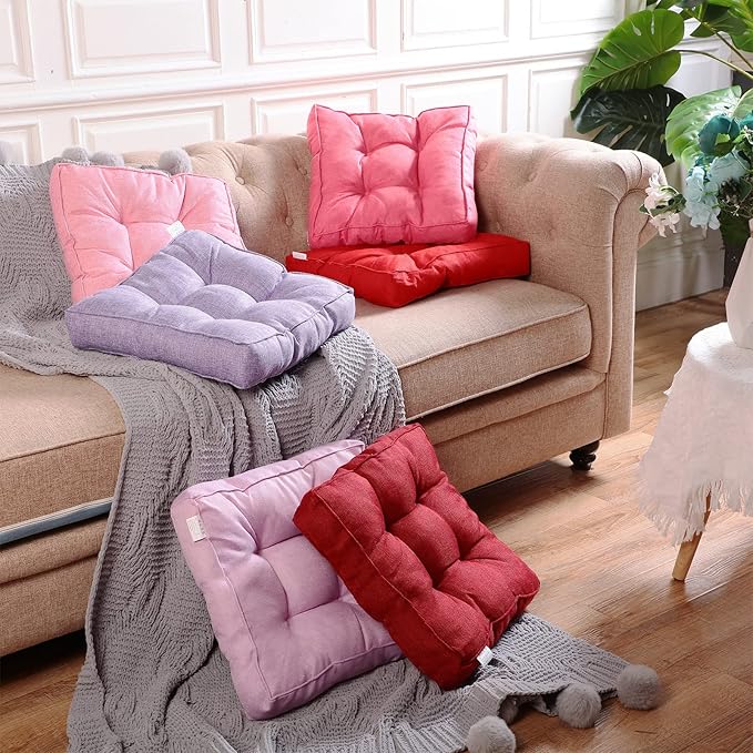Qunclay 6 Pcs Floor Cushions Bulk Floor Pillows Flexible Seating Cushions 3.15'' Thick Flexible Seating Classroom Furniture Meditation Seat Pillows for Home Nursery Yoga Decor 15.7'' x 15.7''(Bright)
