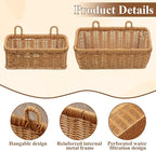 Set of 2 Wall Hanging Baskets, Boho Style Hand-Woven Hanging Storage Basket, Plastic Woven Baskets with Hangers for Kitchen Home Decor Bathroom Living Room (Light Brown, Imitation Rattan Plastic)