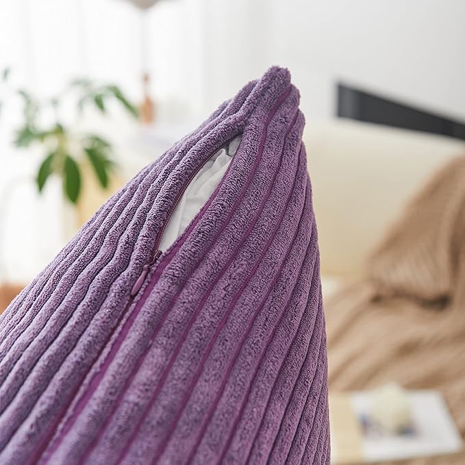 Home Brilliant Purple Pillow Covers Set of 2 Striped Velvet Corduroy Decorative Euro Sham Throw Pillow Cover for Couch, 26 x 26 inch, Eggplant
