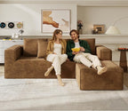 WLIVE 108'' Cloud Sectional Couches for Living Room, Modular Boneless Couch with Left Facing Chaise, L Shape Memory Foam Corduroy, with Cushion, Brown