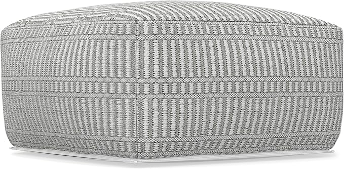 SIMPLIHOME Safford Square Pouf - 20 inch Wide Upholstered PET Polyester Ottoman in Grey and White, Boho Indoor/Outdoor Footstool or Extra Seating for Living Room or Bedroom, Assembled