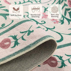 Pink Door Mat Floral Entryway Rug, Washable Samll 2x3 Rugs, Boho Front Door Mat, Non Slip Low Pile Throw Carpet for Indoor Entrance,Bathroom,Girls Room and Kitchen(Pink/Green 2x3ft)