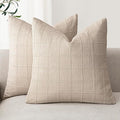 Foindtower Set of 2 Decorative Linen Check Throw Pillow Covers Neutral Farmhouse Vintage Cushion Covers Modern Boho Home Decor for Sofa Chair Couch Bedroom Living Room,20×20 Inch,Natural Linen