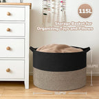 Goodpick 115L Extra Large Blanket Basket, 23.5"x23.5"x15.8" Woven Rope Basket for Storage, Kids Toy Storage for Nusery Room