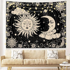 KJHL Black Sun and Moon Tapestry Wall Hanging 59ʺ x 79ʺ Boho Galaxy Celestial Aesthetic Tapestries for Bedroom Living Room Decor