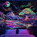 Zussun Blacklight Mountain Forest Tapestry Hippie Tree of Life Tapestries for Bedroom Aesthetic Glow in The Dark Moon and Stars Tapestry Wall Hanging for Living Room Dorm 80 × 60 Inch