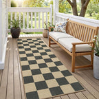 Lessymo Checkered Easy Jute 2x6 Rug, Kitchen Runner Rug Non Slip Washable Entryway Bathroom Rug, Farmhouse Black Indoor Outdoor Carpets for Bedroom Hallway Porch, Diamond Black/Beige
