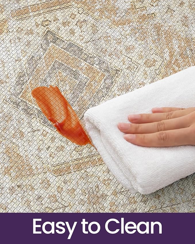 DEXI Kitchen Floor Mats Anti Fatigue, 23x59 Large Cushioned Vintage Runner Rug Waterproof, Standing Comfort Memory Foam Padded for Front Sink Laundry Office, Beige and Light Orange