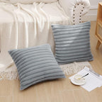 Pallene Faux Fur Plush Throw Pillow Covers 22x22 Set of 2, Luxury Soft Fluffy Striped Decorative Pillow Covers for Sofa, Couch, Living Room, Grey