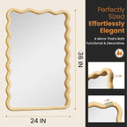 24x36 Wavy Wood Bathroom Vanity Mirror, Boho Wall Mirror with Natural Wood Frame for Over Sink, Entryway, Bedroom