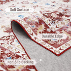 Amearea Vintage Design Area Rugs for Living Room, 4x6 Machine Washable Floral Collection Traditional Bedroom Rug, Low Pile Cute Kids Room Print Carpet, No Slip Office Kitchen Home Decor, Red