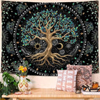 Faxdong Tree of LIfe Tapestry, Retro Aesthetic Art Sun Moon Star Leaves tapestries for Bedroom Vintage Nature Backdrop Decoration Living Room Dorm 60×80 inch