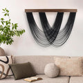 EOBTAIN Large Macrame Wall Hanging Black Yarn Tassel Woven Tapestry with Wood Board,Handmade Boho Wall Decor for Bedroom Apartment Balcony Living Room Decorations,31.5x24.4 Inch