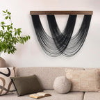 EOBTAIN Large Macrame Wall Hanging Black Yarn Tassel Woven Tapestry with Wood Board,Handmade Boho Wall Decor for Bedroom Apartment Balcony Living Room Decorations,31.5x24.4 Inch