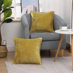 decorUhome Summer Chenille Soft Cozy Throw Pillow Covers 24x24 Set of 2, Modern Farmhouse Boho Velvet Decorative Euro Sham Pillow Cases with Stitched Edge for Couch Sofa Bed Home Decor, Mineral Yellow