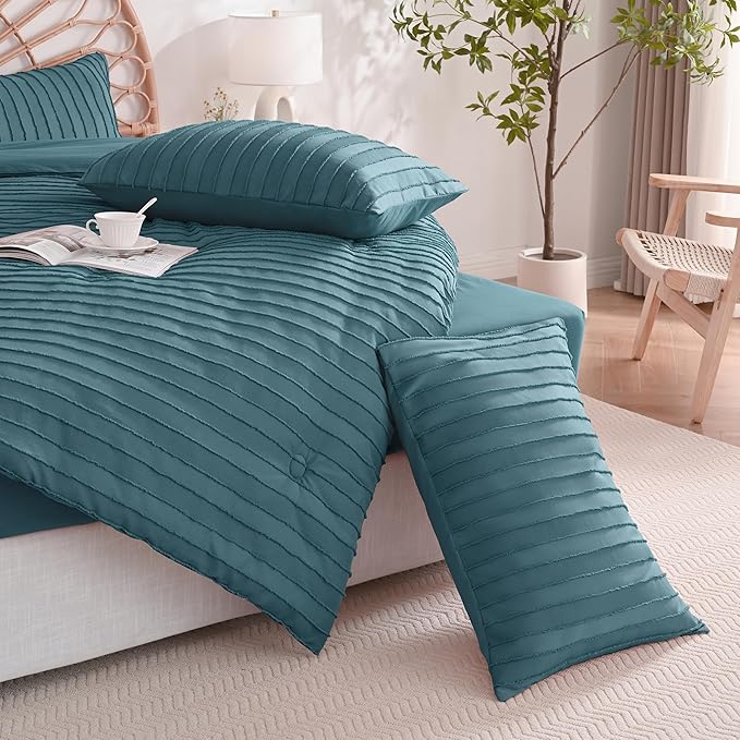 JELLYMONI Pillowcases King Size Grayish Blue 2 Pack Boho Striped Bed Pillow Covers 20x36in Polyester Envelope Pillow Shams Tufted Bohemian Textured (Pillows are not Included)