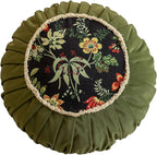 vctops Round Throw Pillow with Zipper Vintage Spring Floral Pillow Cushion Soft Velvet Pleated Throw Pillows for Couch Chair Bed Car (Green,18")