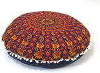 CRAFT KALA 22" Round Mandala Boho Pillow Meditation Seating Poufs for Living Room, Yoga Room, Home, Bedroom, Balcony, Garden, Party Decoration Cotton Floor Cushion Cover 22" Multi Mirchi