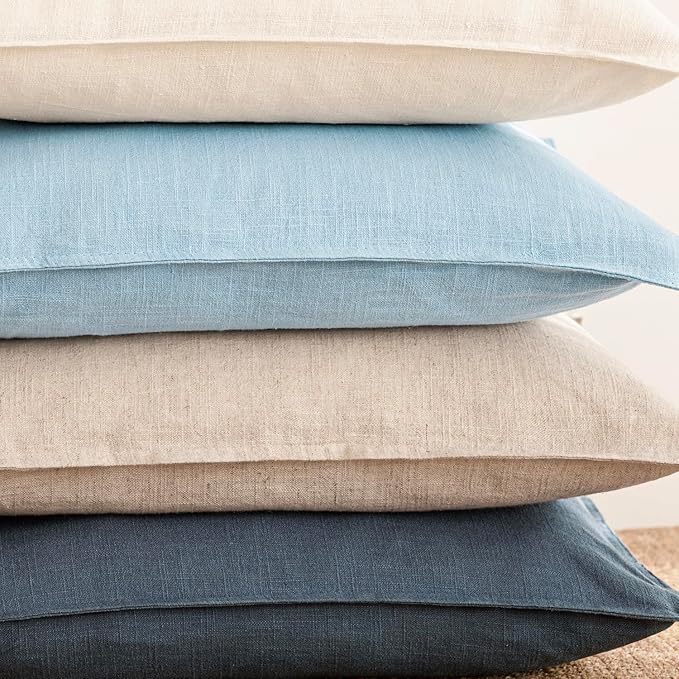 Foindtower Pack of 2, Decorative Linen Soild Throw Pillow Covers Soft Accent Euro Cushion Case Farmhouse Neutral Pillowcase for Chair Couch Sofa Bedroom Living Room Home Decor 26 x 26 Inch Light Blue