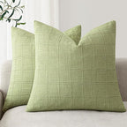 Foindtower Set of 2 Decorative Linen Check Throw Pillow Covers Neutral Farmhouse Vintage Cushion Covers Modern Boho Accent Home Decor for Sofa Chair Couch Bedroom Living Room,22×22 Inch,Light Green