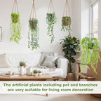 Giegxin Spring Mini Hanging Artificial Plant with Woven Basket Boho Fake Plants Ivy Faux Vines Eucalyptus Leaf for Indoor Home Wall Shelf Decor(6 Set,Green,Artificial Hanging Plants)