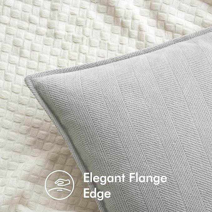 MIULEE Pack of 2 Light Grey Decorative Lumbar Pillow Covers 12x20 Inch Soft Chenille Luxurious Couch Throw Pillows Farmhouse Cushion Covers with Elegant Design for Sofa Bedroom Living Room Home Decor