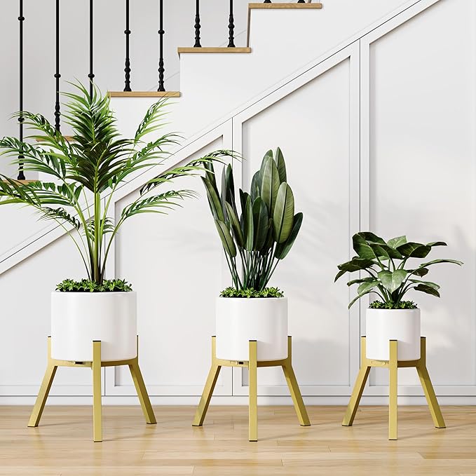 Adjustable Plant Stands Set of 2, Metal Small Plant Holder, Heavy Duty Stable Flower Holder Stand Rack for Various Pot Sizes Indoor Outdoor Corner Living Room Balcony Office Golden PS-007GY-2