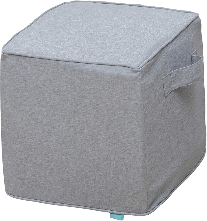 QILLOWAY Indoor/Outdoor Inflatable Stool, Ottoman Pouf Cube 16",All Weather Foot Rest for Camping or Home (Silver/Grey)