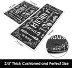 Arttown Black Anti-Fatigue Kitchen Rug Set of 2 Cooking Knife and Fork Cushioned Floor Standing Mat Waterproof Non-Slip Mat and PVC Ergonomic Comfort Foam Rug