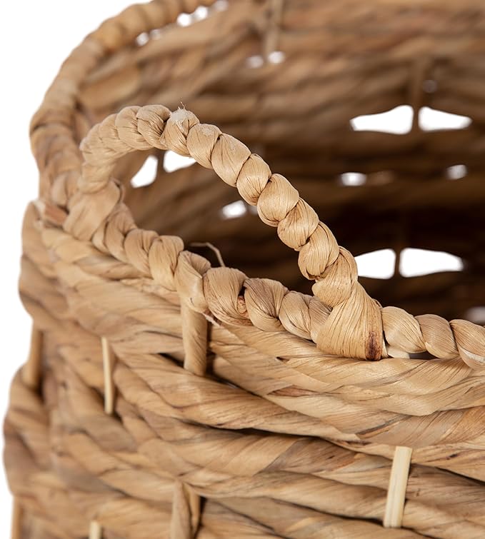 Kate and Laurel Livia Modern Two-Piece Woven Basket Set; 16 x 16 and 13 x 13; Natural Water Hyacinth; Transitional Natural Wicker Baskets for Use as Woven Planters or Living Room Blanket Baskets