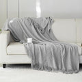 Throw Blanket for Couch Bed, Sofa Knit Blanket Farmhouse Throw for Living Room, Decorative Fall Throw Blanket for Chair, Outdoor Textured Boho Blanket（Grey 51x67In）
