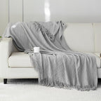 Throw Blanket for Couch Bed, Sofa Knit Blanket Farmhouse Throw for Living Room, Decorative Fall Throw Blanket for Chair, Outdoor Textured Boho Blanket（Grey 51x67In）