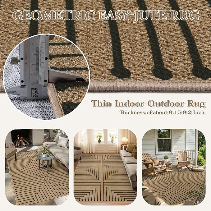Lahome Neutral Geometric 5x7 Washable Rugs for Living Room Office, Black and Nature Outdoor Patio Rug Farmhouse Rhombus Non Slip Non Shedding Carpet for Classroom Balcony Dining Room