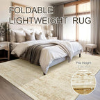 Washable Area Rug 9x12, Large Soft Rugs for Living Room Vintage Beige Rug 9x12 Area Rugs for Bedroom Dining Room Floral Non-Slip Thin Rug