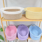 ABenkle Small Basket, 12"x 8" x 5" Cute Small Woven Basket, Rope Room Shelf Storage Basket, Cat Dog Toys Basket Chest Box, Decorative Empty Gift Basket with Handles