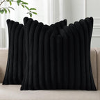Pallene Faux Fur Plush Throw Pillow Covers 26x26 Set of 2, Luxury Soft Fluffy Striped Decorative Pillow Covers for Sofa, Couch, Living Room, Black