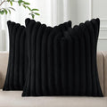 Pallene Faux Fur Plush Throw Pillow Covers 16x16 Set of 2, Luxury Soft Fluffy Striped Decorative Pillow Covers for Sofa, Couch, Living Room, Black