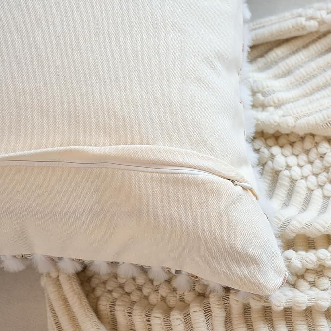 Aeckself Handmade Boho Chenille Tufted Pillow Cover 20x20 Inch, Decorative Square Throw Pillow Cover Neutral Pillowcase for Couch Bedroom Living Room, Grey White