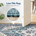Lessymo Area Rug 6x9, Machine Washable Area Rugs, Super Soft Faux-Wool Area Rugs for Living Room Bedroom Kitchen, Boho Vintage Floral, Non-Slip Low Pile, Kid & Pet Friendly, Dark Green