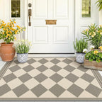 Gray and Cream Checkered Easy Jute 3x5 Outside Area Rug Outdoor Porch Decor, Entryway Rugs Indoor Diamond Geometric Pattern Mat, Patio, Backyard or Entry, Boho Farmhouse Style Washable Non Skid Mat