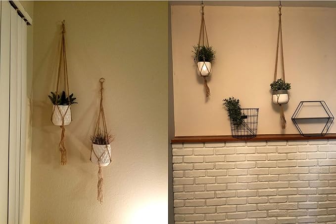 2 Pcs Macrame Plant Hanger Basket Liners with Country Style Natural Jute, Elegant for Home Garden, Patio and Office, Indoor & Outdoor Decoration, ONLY Hanger, NO Plant or Pot (48")