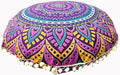 INDIAN CRAFT CASTLE New Pink Ombre 24" Mandala Barmeri Large Floor Pillow Cover Cushion Meditation Seating Ottoman Throw Cover Hippie Decorative Zipped Bohemian Pouf Ottoman Pom Pom Cases 24" Round